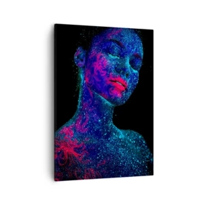 Quadro su tela - Stampe su Tela - Ritratto di una donna in colori neon su sfondo nero - 50x70cm - Nella polvere di stelle - Decorazione murale moderna per soggiorno e camera da letto ARTTOR