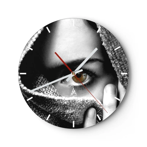 Orologio da parete - Orologio in Vetro - Il bianco e nero sembra nascosto dietro il tessuto - 30x30cm - Scopri il segreto - Decorazione murale moderna per soggiorno, cucina e camera da letto ARTTOR
