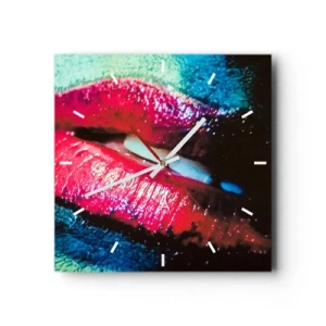 Orologio da parete - Orologio in Vetro - Primo piano di labbra colorate e lucide su uno sfondo artistico - 30x30cm - Sensuali e inquietanti - Decorazione murale moderna per soggiorno e camera da letto ARTTOR
