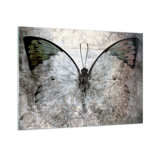 Quadro su vetro - Farfalla astratta sullo sfondo di un vecchio ornamento - 100x70cm - In stile Art Nouveau - Decorazione murale moderna per soggiorno e camera da letto ARTTOR
