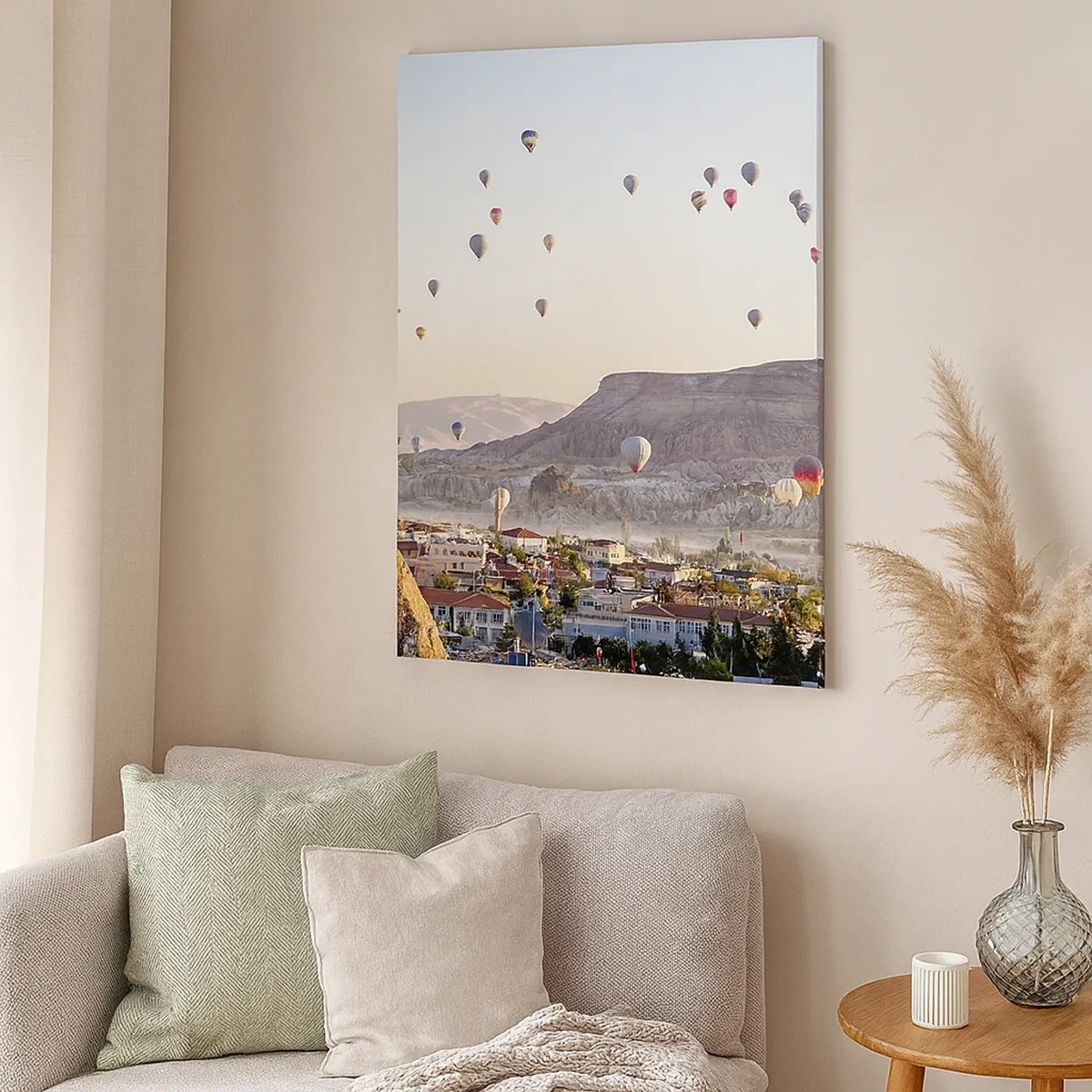 Quadro su tela - Stampe su Tela - Cappadocia con mongolfiere sullo sfondo di pittoresche colline - 50x70cm - Come navi nel cielo - Decorazione murale moderna per soggiorno e camera da letto ARTTOR