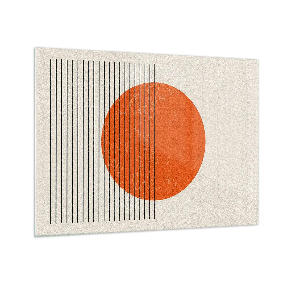Quadro su vetro - Composizione geometrica con cerchio arancione e linee - 70x50cm - Sempre il sole - Decorazione murale moderna per soggiorno e camera da letto ARTTOR