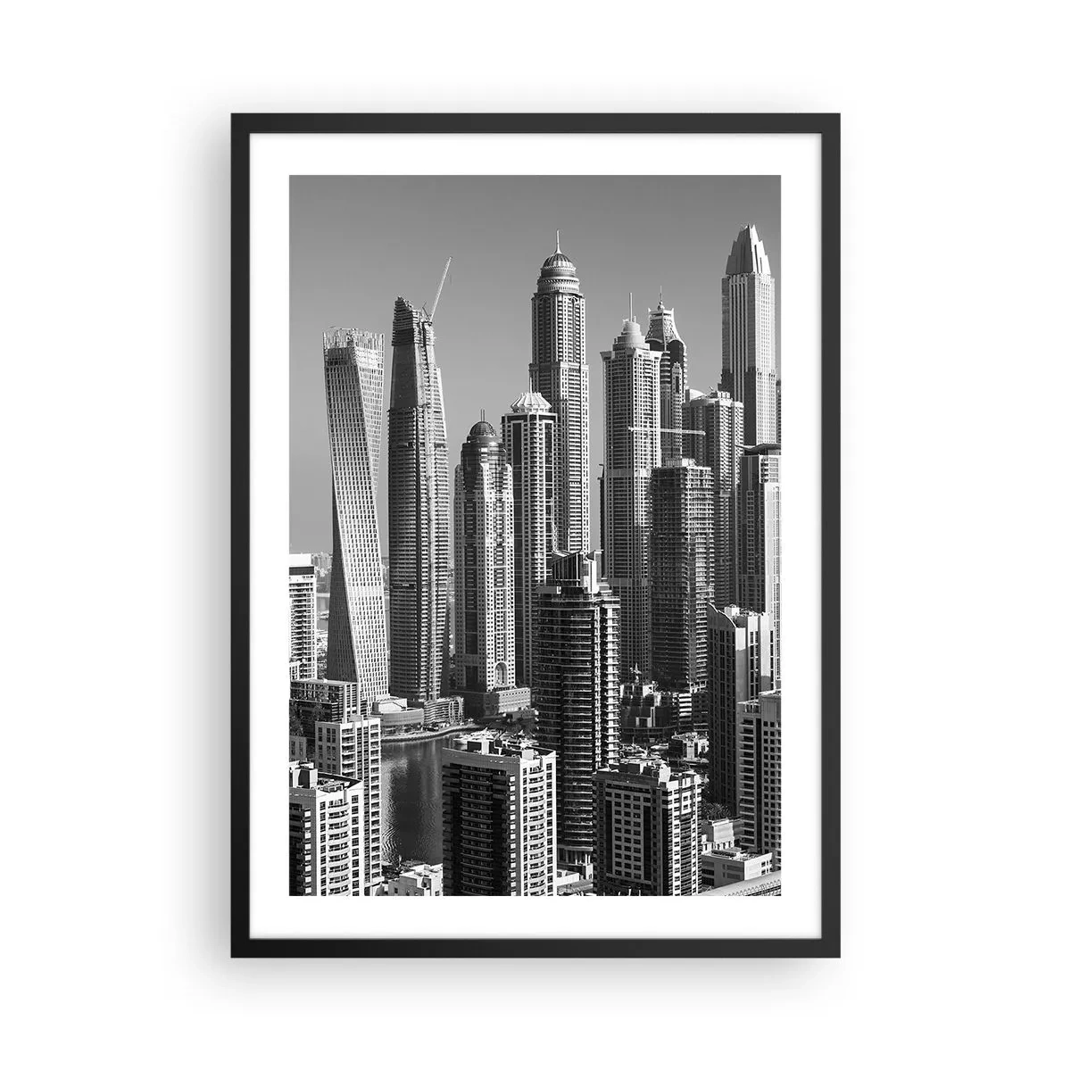 Poster in cornice nera - Panorama della città con grattacieli moderni - 50x70cm - La città sul deserto - Decorazione murale moderna per soggiorno e camera da letto ARTTOR