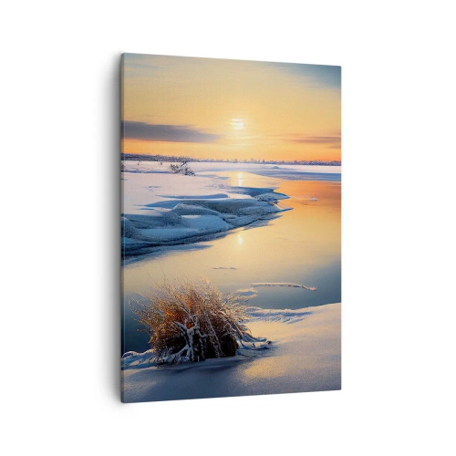 Quadro su tela - Stampe su Tela - Paesaggio invernale con un fiume al tramonto - 50x70cm - Tramonto invernale - Decorazione murale moderna per soggiorno e camera da letto ARTTOR