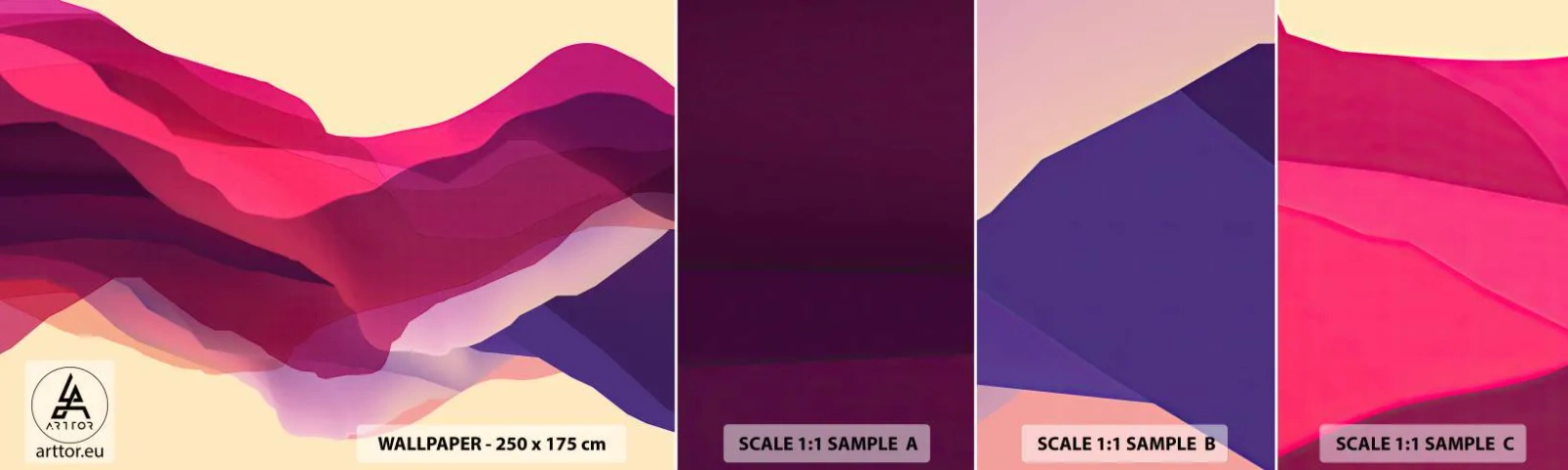 Campione di Fotomurale Adesivo Deluxe Sticker - Onde di porpora - Astrazione, Pezzo, Arte Moderna - 100x30 cm