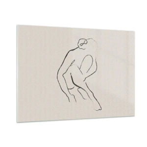 Quadro su vetro - Uno schizzo minimalista di una silhouette femminile seduta. - 100x70cm - Schizzo intimo - Decorazione murale moderna per soggiorno e camera da letto ARTTOR