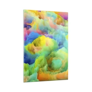 Quadro su vetro - Composizione astratta nei colori dell'arcobaleno - 80x120cm - Piumino arcobaleno - Decorazione murale moderna per soggiorno e camera da letto ARTTOR