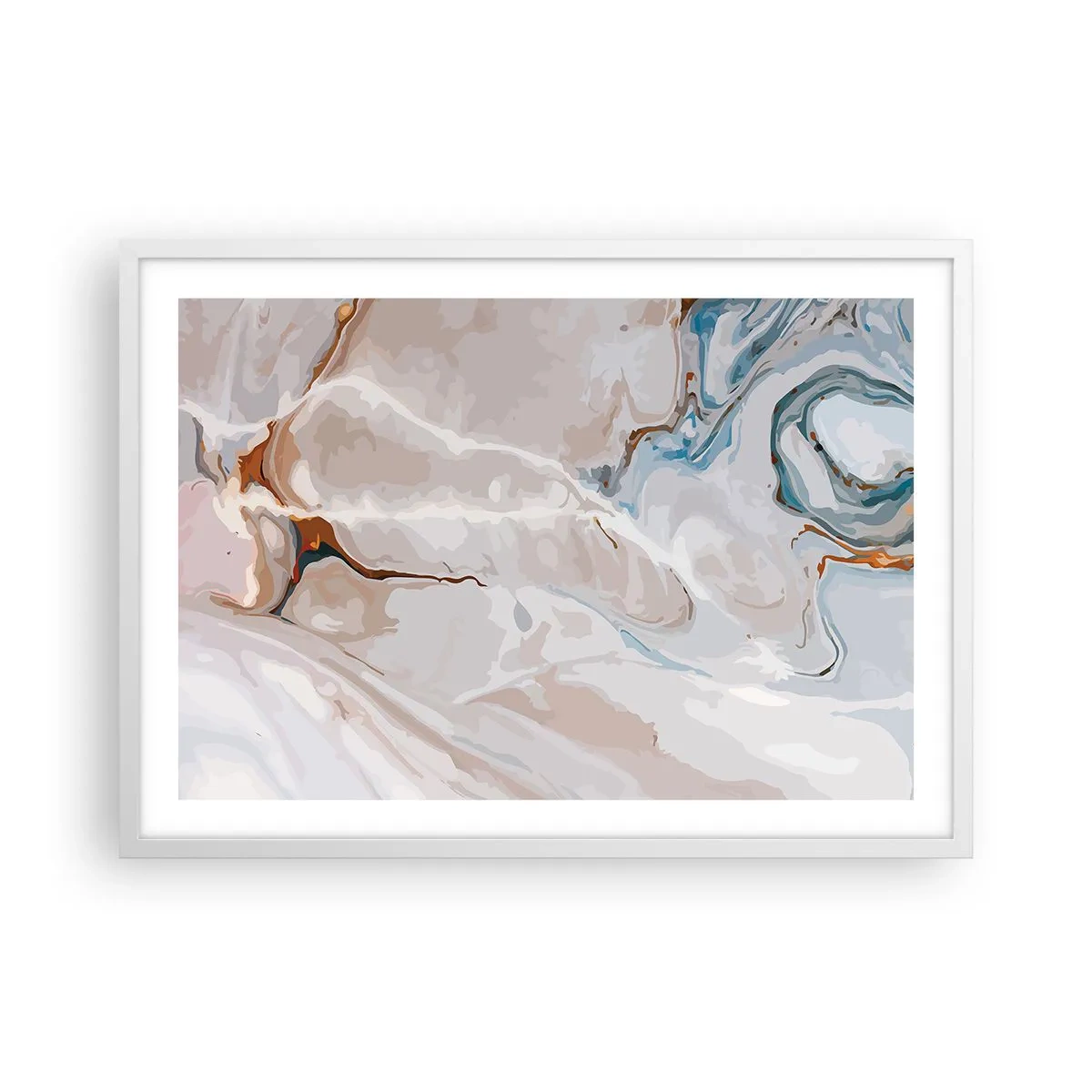 Poster in cornice bianca - Meandri blu sotto il bianco - 70x50 cm