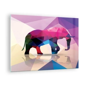 Quadro su vetro - Elefante geometrico in vibrante astrazione colorata - 70x50cm - Il dinosauro di cristallo - Decorazione murale moderna per soggiorno e camera da letto ARTTOR