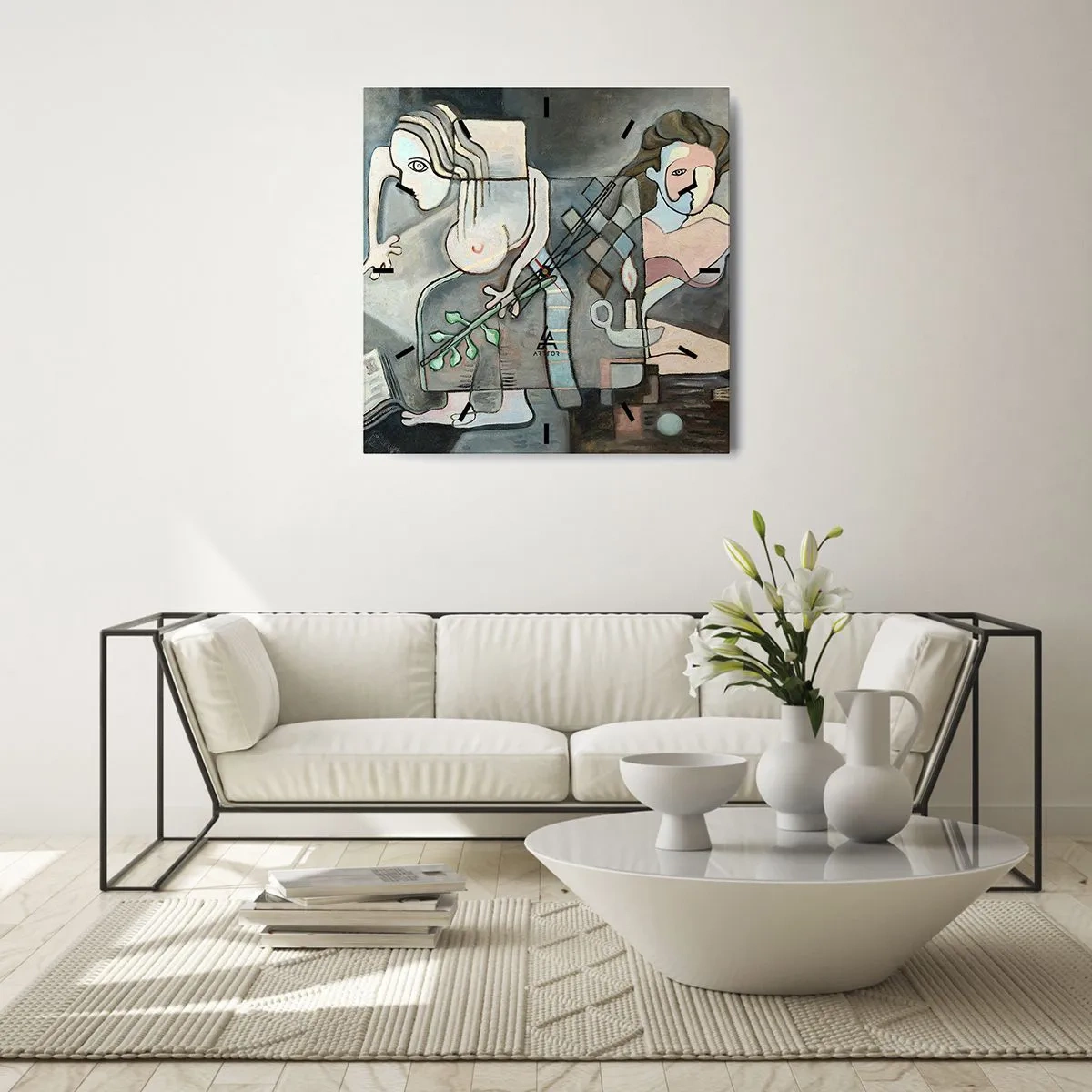 Orologio da parete - Orologio in Vetro - Figure astratte in una composizione simbolica dal significato profondo - 30x30cm - Mosaico di spirito e materia - Decorazione murale moderna per soggiorno e camera da letto ARTTOR