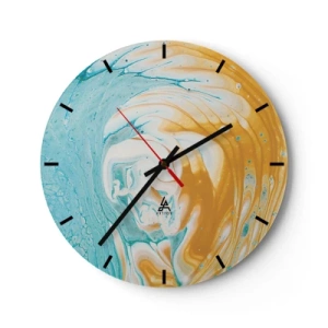 Orologio da parete - Orologio in Vetro - Un vortice astratto nelle tonalità del blu, del bianco e dell'arancione. - 30x30cm - Vortice pastello - Decorazione murale moderna per soggiorno, cucina e camera da letto ARTTOR