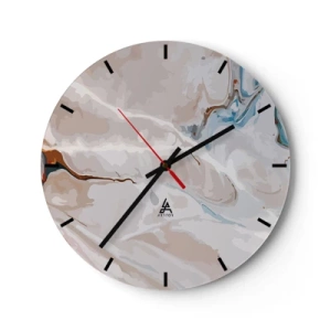 Orologio da parete - Orologio in Vetro - Un motivo astratto con sfumature di blu e marrone su uno sfondo chiaro. - 30x30cm - Meandri blu sotto il bianco - Decorazione murale moderna per soggiorno, cucina e camera da letto ARTTOR