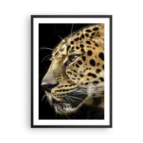 Poster in cornice nera - Profilo di un leopardo su sfondo scuro - 50x70cm - Calmo, concentrato, pronto - Decorazione murale moderna per soggiorno e camera da letto ARTTOR
