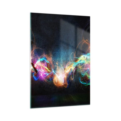 Quadro su vetro - Luci astratte ed energia colorata in stile futuristico - 50x70cm - Con gioia contro l'oscurità - Decorazione murale moderna per soggiorno e camera da letto ARTTOR