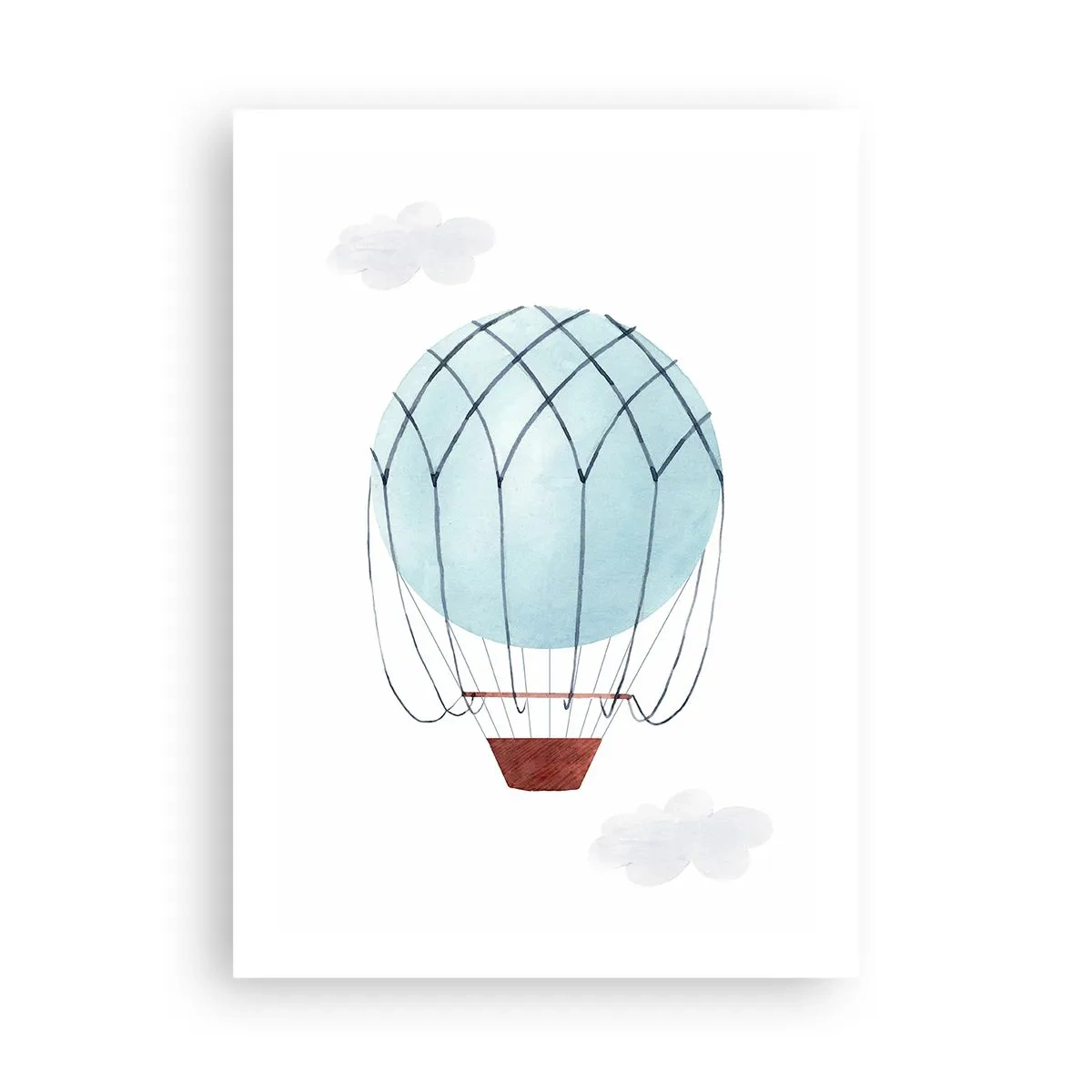 Poster - Una mongolfiera acquerellata che fluttua tra le nuvole - 50x70cm - In mezzo alle nuvole - Decorazione murale moderna per soggiorno e camera da letto ARTTOR