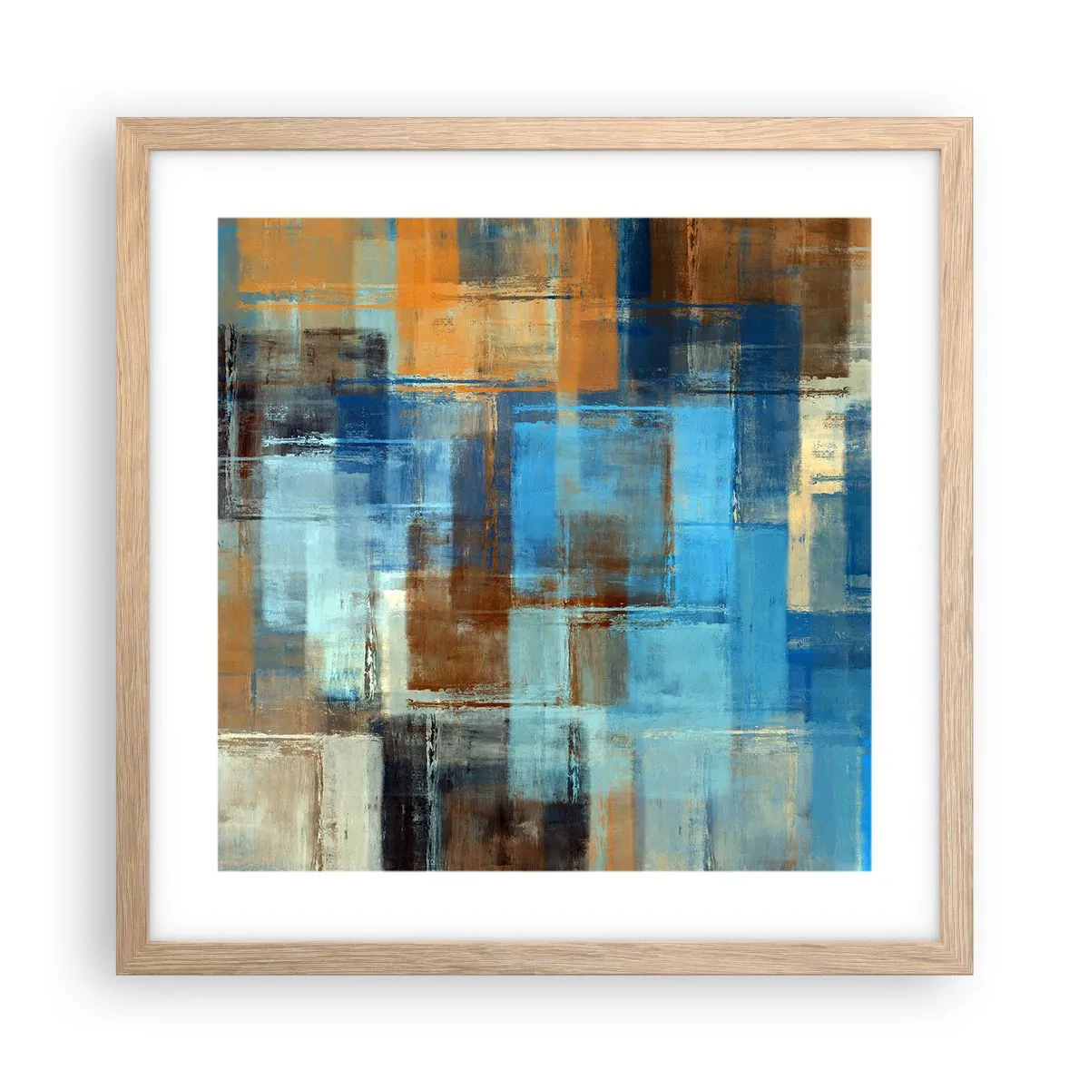 Poster in cornice rovere chiaro - Attraverso la tenda blu - 40x40 cm