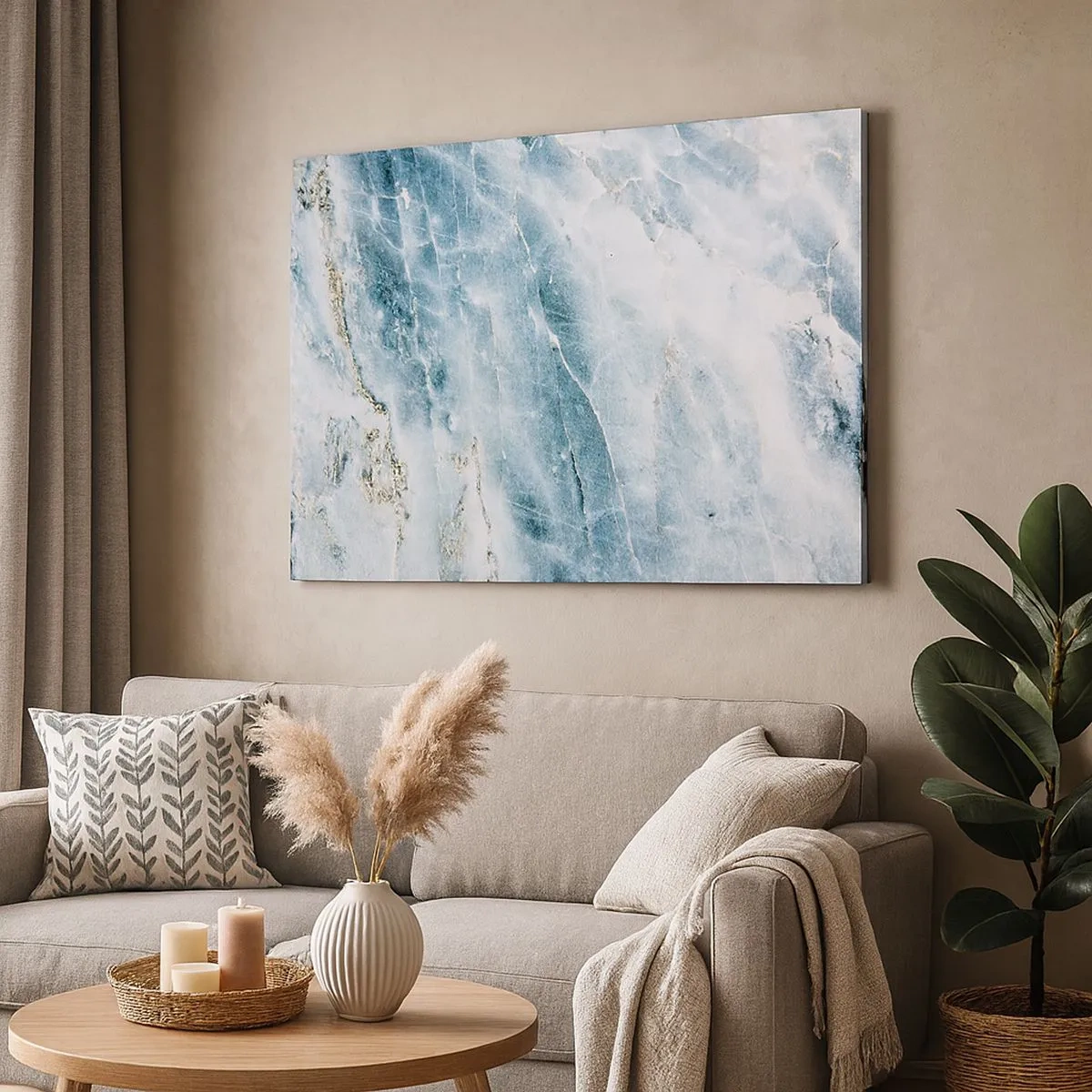 Quadro su tela - Stampe su Tela - Texture marmorea nei toni del blu e del bianco - 70x50cm - Mondo di ghiaccio - Decorazione murale moderna per soggiorno e camera da letto ARTTOR