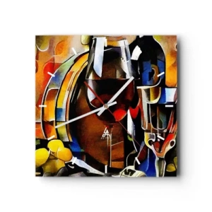 Orologio da parete - Orologio in Vetro - Natura morta astratta con bicchieri e strumenti - 30x30cm - E il mondo riprende colore - Decorazione murale moderna per soggiorno e camera da letto ARTTOR