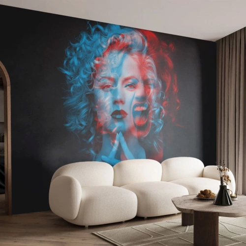 Fotomurali Premium Canvas - Doppio ritratto di donna in rosso e blu - 100x70cm - Alter ego - Decorazione murale moderna per soggiorno e camera da letto ARTTOR