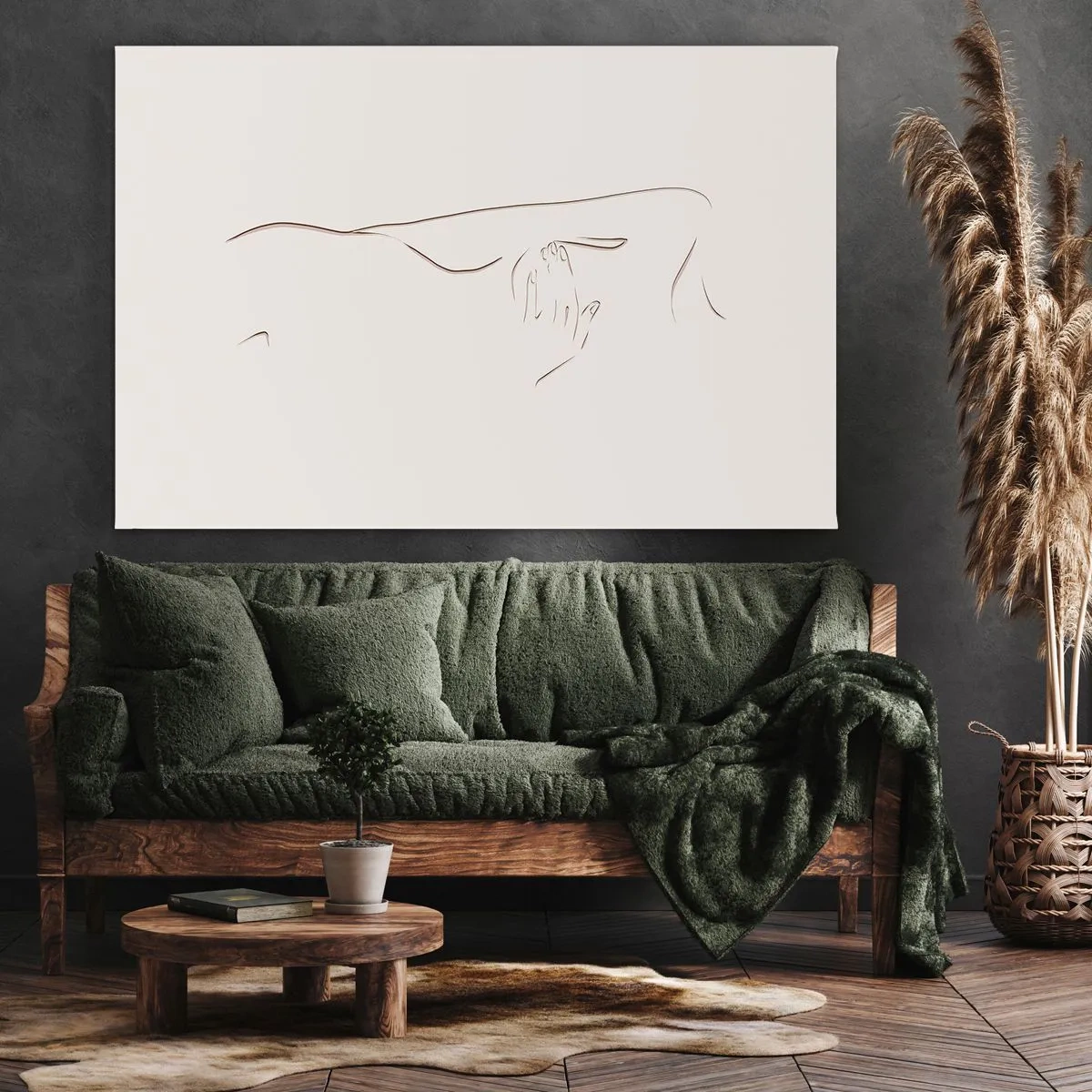 Quadro su tela - Stampe su Tela - Un disegno lineare e sottile di una silhouette su uno sfondo chiaro - 70x50cm - La forma del desiderio - Decorazione murale moderna per soggiorno e camera da letto ARTTOR