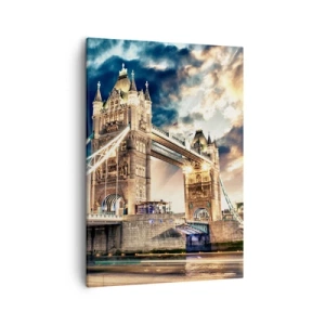 Quadro su tela - Stampe su Tela - Tower Bridge al tramonto contro un cielo dinamico - 50x70cm - Il monumento dell'impero britannico - Decorazione murale moderna per soggiorno e camera da letto ARTTOR