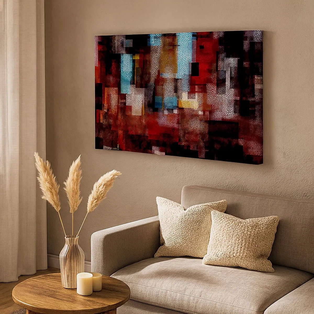 Quadro su tela - Stampe su Tela - Astrazione geometrica in intense tonalità di rosso - 70x50cm - Confusione aggrovigliata - Decorazione murale moderna per soggiorno e camera da letto ARTTOR
