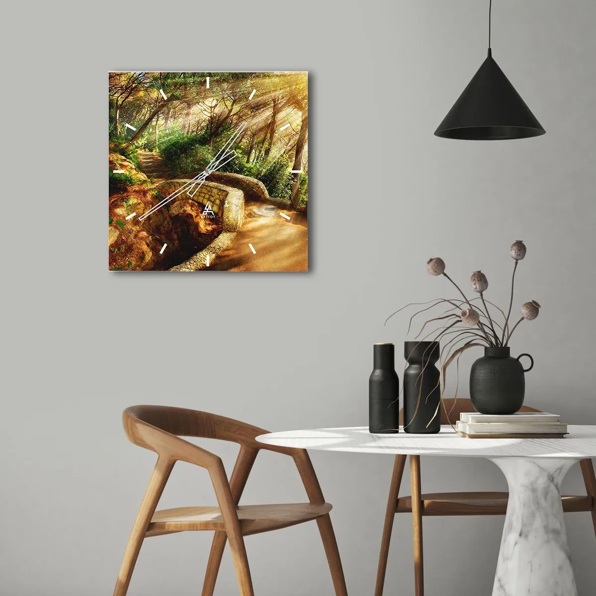 Orologio da parete - Orologio in Vetro - Dal ponte direttamente nel bosco delle fiabe - 40x40 cm