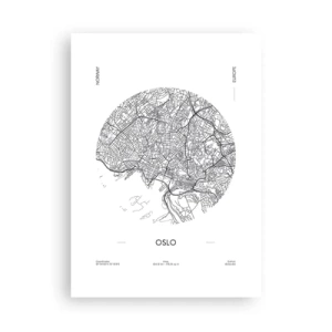 Poster - Una mappa minimalista in bianco e nero di Oslo - 50x70cm - Anatomia di Oslo - Decorazione murale moderna per soggiorno e camera da letto ARTTOR