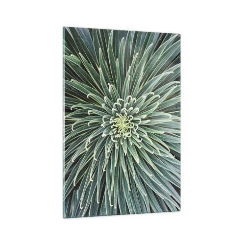 Quadro su vetro - Disposizione simmetrica di foglie verdi che ricordano una stella - 70x100cm - La nascita delle stelle - Decorazione murale moderna per soggiorno e camera da letto ARTTOR