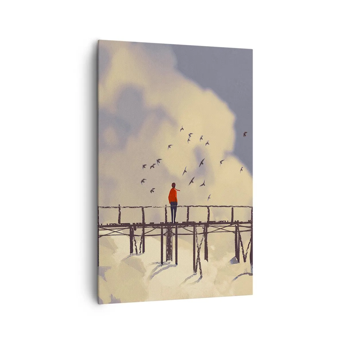 Quadro su tela - Stampe su Tela - Una figura su un ponte tra le nuvole con uccelli nel cielo - 80x120cm - Nostalgia del cielo - Decorazione murale moderna per soggiorno e camera da letto ARTTOR