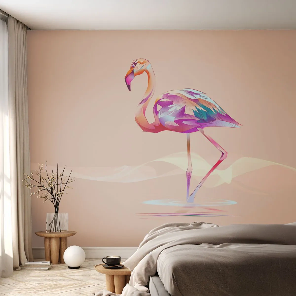 Fotomurali Premium Sand - L'uccello delle buone emozioni - Fenicottero, Uccello, Astrazione - 350x256 cm
