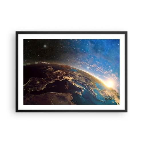 Poster in cornice nera - Vista della Terra dallo spazio all'alba - 70x50cm - Guardiamoci da lontano - Decorazione murale moderna per soggiorno e camera da letto ARTTOR
