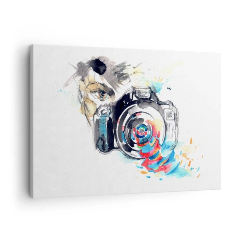 Quadro su tela - Stampe su Tela - Macchina fotografica ad acquerello con dettagli colorati - 70x50cm - Nell'occhio dell'obiettivo - Decorazione murale moderna per soggiorno e camera da letto ARTTOR