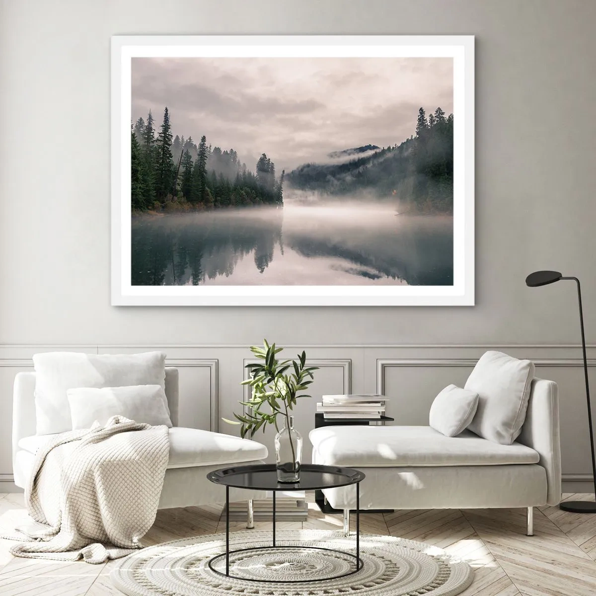 Poster in cornice bianca - Riflettendo nella nebbia - 50x40 cm