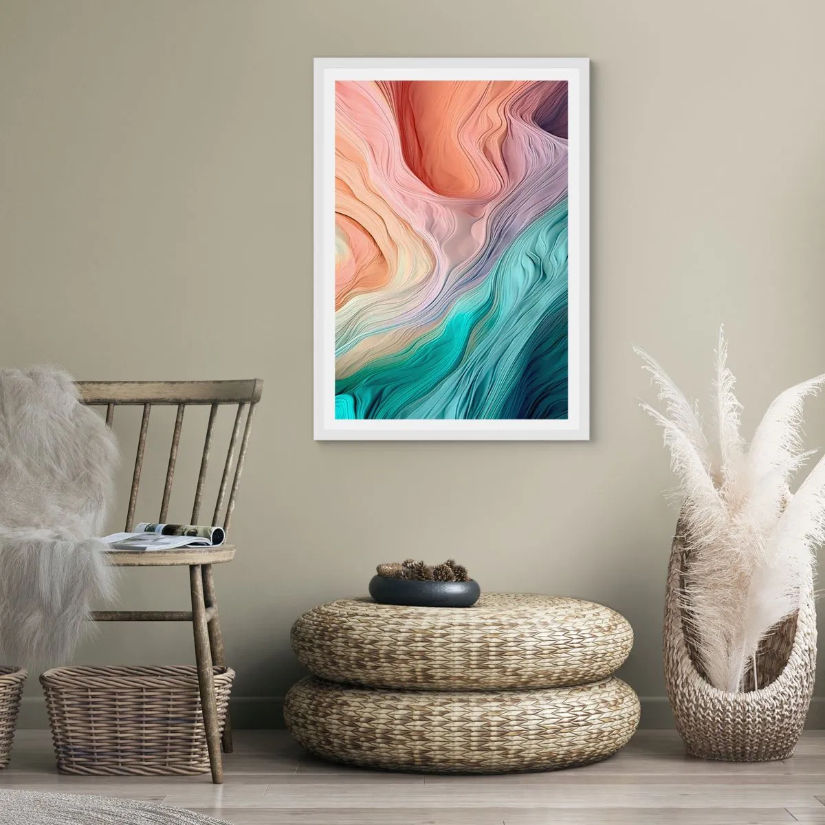 Poster in cornice bianca - Onda arcobaleno - 61x91 cm