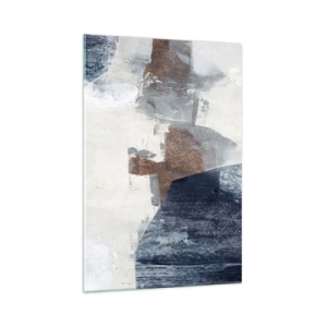 Quadro su vetro - Forme astratte nelle tonalità del blu e del marrone - 70x100cm - Forme blu e marroni - Decorazione murale moderna per soggiorno e camera da letto ARTTOR