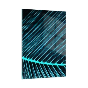 Quadro su vetro - Macrofotografia di una foglia di palma nelle tonalità del turchese - 50x70cm - La struttura del verde - Decorazione murale moderna per soggiorno e camera da letto ARTTOR