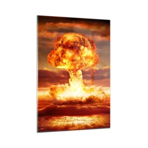 Quadro su vetro - Un'esplosione di una nube a forma di fungo nei colori intensi di un tramonto - 50x70cm - E sarà la fine - Decorazione murale moderna per soggiorno e camera da letto ARTTOR