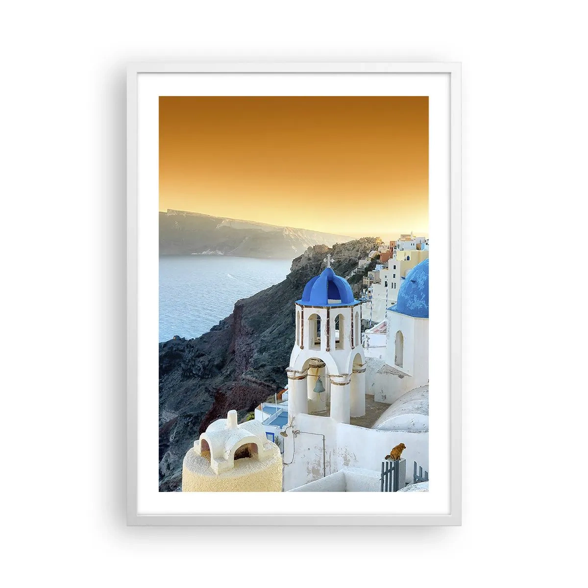 Poster in cornice bianca - Santorini: aggrappate alle rocce - 50x70 cm