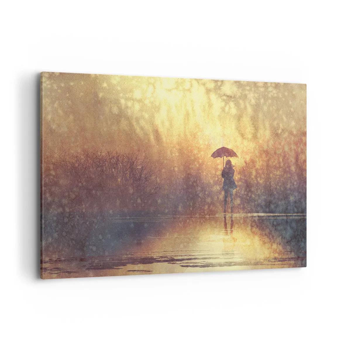 Quadro su tela - Stampe su Tela - Una figura con un ombrello in un paesaggio nebbioso pieno di riflessi - 100x70cm - Sento che qualcuno mi guarda - Decorazione murale moderna per soggiorno e camera da letto ARTTOR