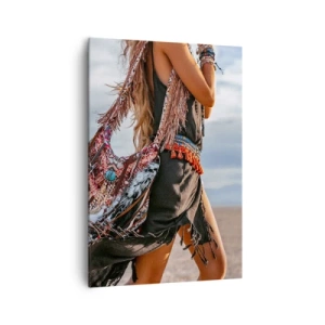 Quadro su tela - Stampe su Tela - Una donna in stile boho con dettagli di piume e gioielli - 70x100cm - La donna dello sciamano - Decorazione murale moderna per soggiorno e camera da letto ARTTOR