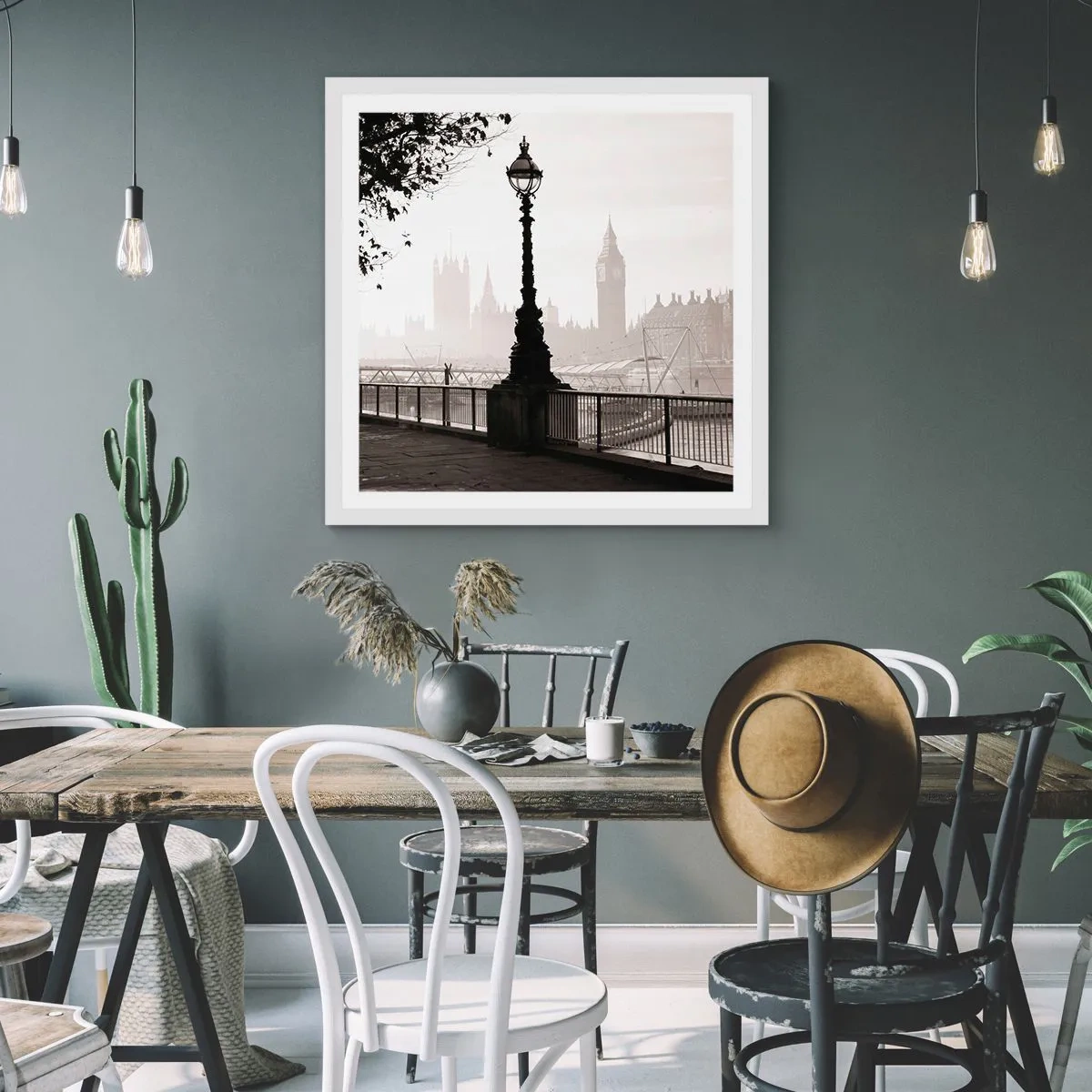 Poster in cornice bianca - Un mattino a Londra - 60x60 cm