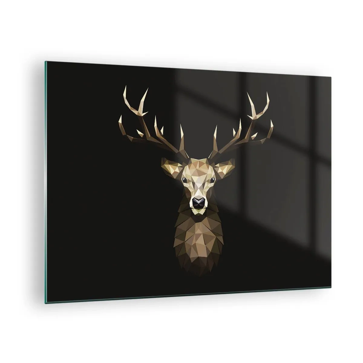 Quadro su vetro - Cervo geometrico su sfondo nero - 70x50cm - Cervo cubista - Decorazione murale moderna per soggiorno e camera da letto ARTTOR