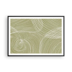 Poster in cornice nera - Linee verdi e bianche in una composizione astratta - 100x70cm - Astrazione intricata in bianco - Decorazione murale moderna per soggiorno e camera da letto ARTTOR