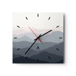Orologio da parete - Orologio in Vetro - Sottili strati di montagna in tonalità di grigio e blu - 30x30cm - Le onde dei monti - Decorazione murale moderna per soggiorno e camera da letto ARTTOR