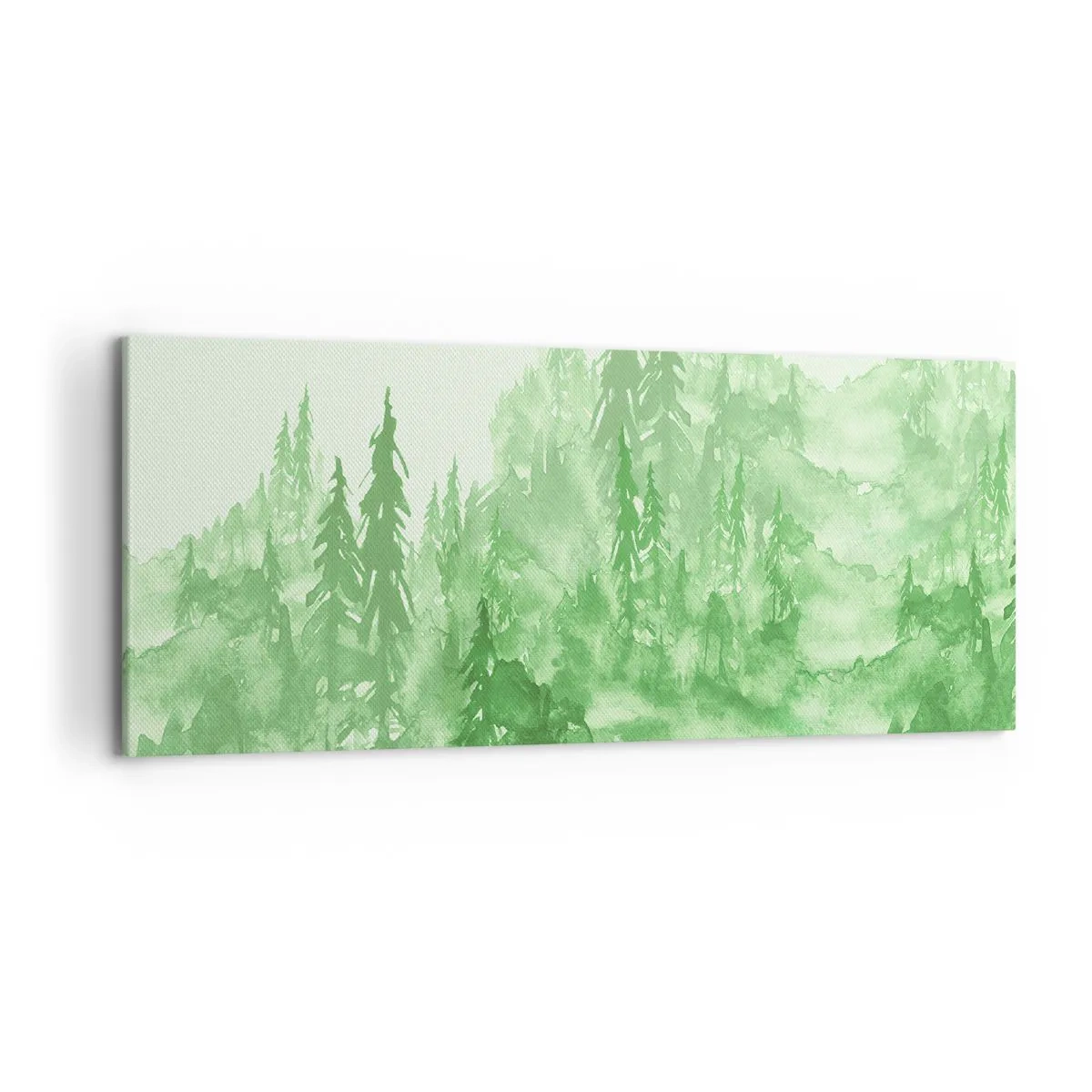 Quadro su tela - Stampe su Tela - Foresta verde in stile acquerello su sfondo chiaro - 120x50cm - Sfocato da una nebbia verde - Decorazione murale moderna per soggiorno e camera da letto ARTTOR