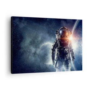 Quadro su tela - Stampe su Tela - Astronauta sullo sfondo dello spazio e del pianeta Terra - 70x50cm - Avventura nello spazio - Decorazione murale moderna per soggiorno e camera da letto ARTTOR