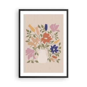 Poster in cornice nera - Un colorato mazzo di fiori in un vaso chiaro su uno sfondo beige - 50x70cm - Bouquet delicato - Decorazione murale moderna per soggiorno e camera da letto ARTTOR