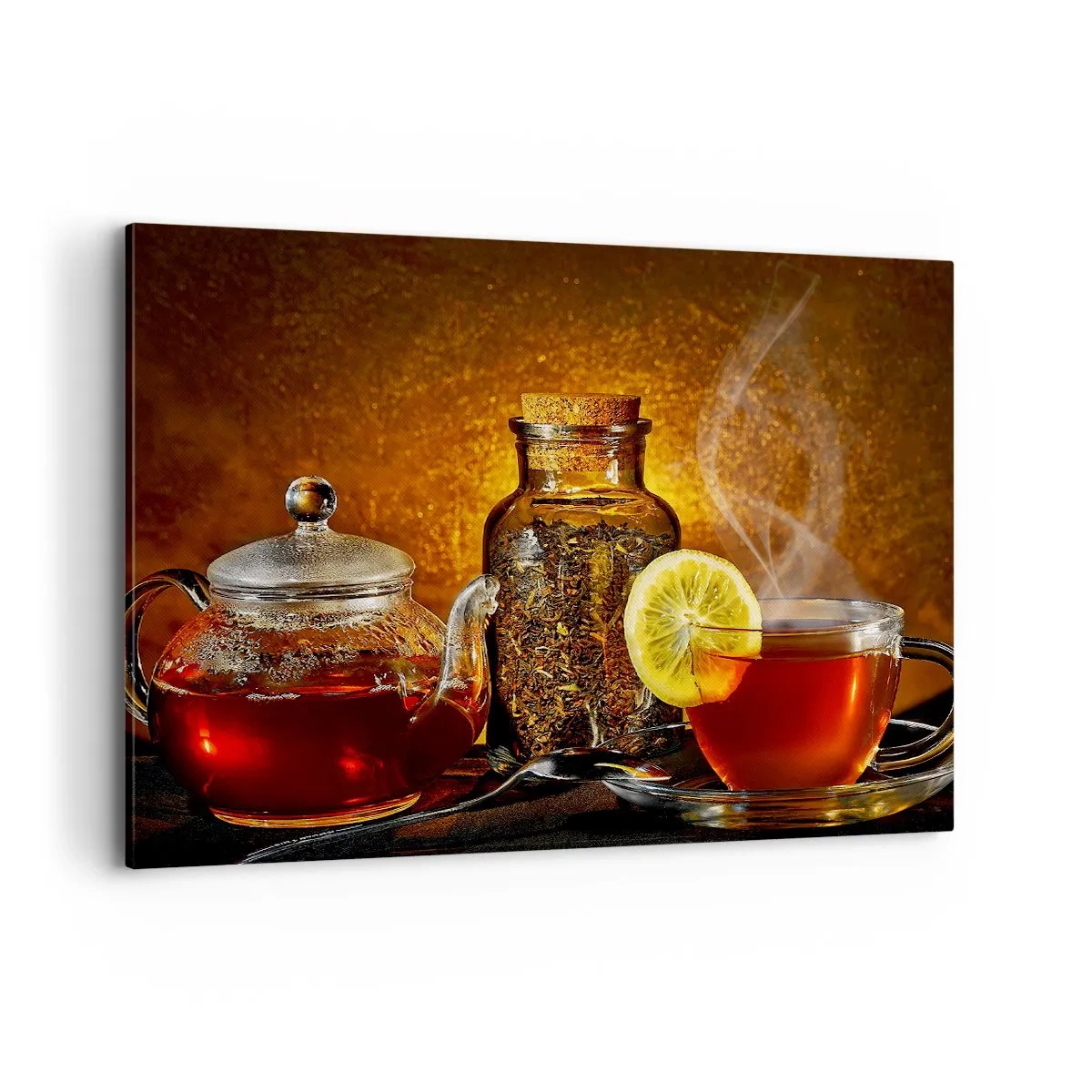 Quadro su tela - Stampe su Tela - Tè in una brocca di vetro con limone e tè sfuso - 100x70cm - Nello stile dei maestri olandesi - Decorazione murale moderna per soggiorno e camera da letto ARTTOR