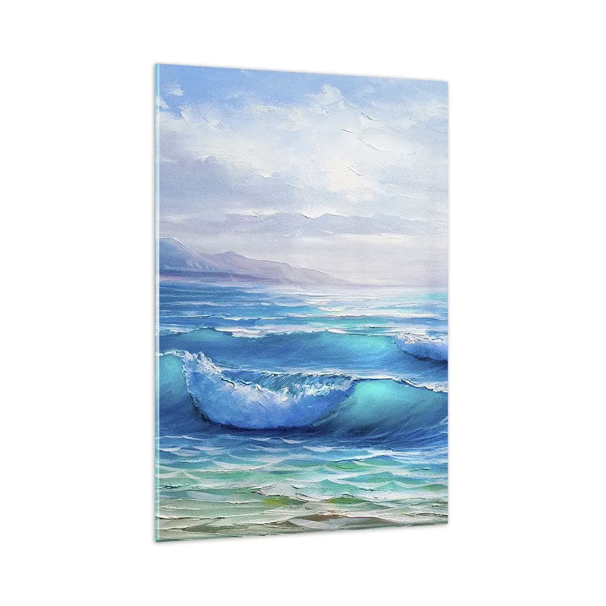 Quadro su vetro - Un pittoresco paesaggio marino con onde e cielo azzurro - 80x120cm - Porta sollievo - Decorazione murale moderna per soggiorno e camera da letto ARTTOR